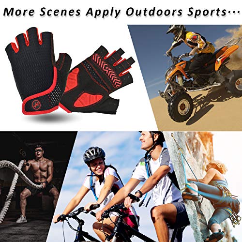 REETEE Guantes de Bicicleta Medio Dedo Guantes para Hombres Mujeres Antideslizante Transpirable Guantes de Ciclismo Guantes Deportivos Cortos para al Aire Libre de Ciclismo (Rojo, L)