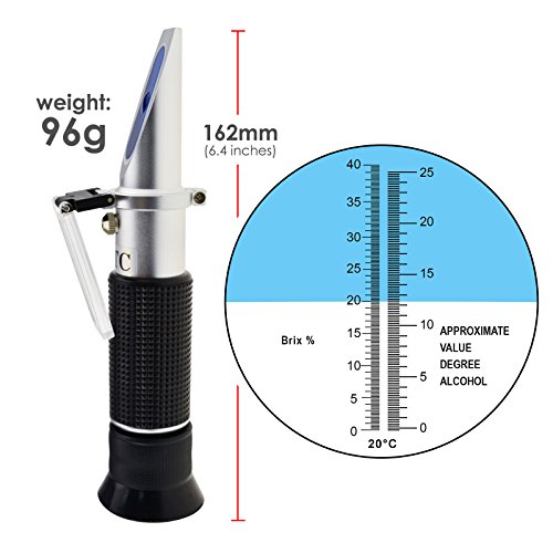 Refractómetro de Alcohol de vino portátil con ATC Dual Scale Brix 0-40% 0-25% VOL Probador de Óptica para uva de elaboración de vino Winemakers Homebrew Tool