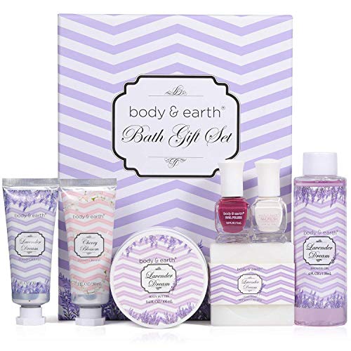 Regalo de Spa - Body & Earth Set de Baño Lujoso y Fragante a Lavanda, Incluye Gel de Ducha, Crema de Manos, Manteca Corporal y Más Regalo para Mujer