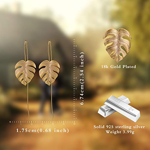 ♥ Regalo para Navidad♥ JIANGYUYAN Pendientes colgantes de plata esterlina S925 Pendientes colgantes de hojas de Monstera para mujeres y niñas, regalo de joyería único hecho a mano(Gold) ♥ Regalo para Navidad♥ JIANGYUYAN Pendientes colgantes de plata esterlina S925 Pendientes colgantes de hojas de Monstera para mujeres y niñas, regalo de joyería único hecho a mano(Gold)