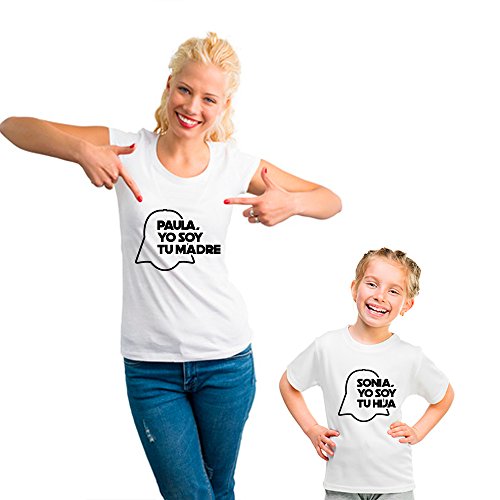 Regalo Personalizable para Madres: Pack de Camiseta para mamá + Camiseta para Hijo/a o Body para bebé 'Yo Soy tu Madre' Personalizados con Sus Nombres