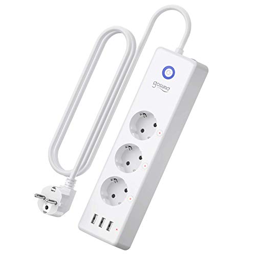 Regleta Inteligente Enchufe Wifi, Monitor de Energía, Gosund Smart Power Strip con 3 Zócalos Control Individual y 3 USB, Control por Voz y Controlado por App, Temporizador, Cable 1.5 Mts