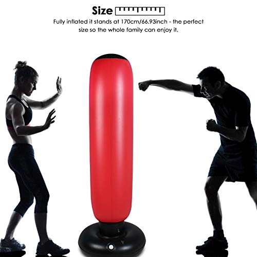 Rehomy Bolsa de Boxeo Inflable, Bolsa de Boxeo de pie Independiente, Bolsa de Velocidad de Torre de perforación para Ejercicio y Alivio del estrés (Red (67inch))