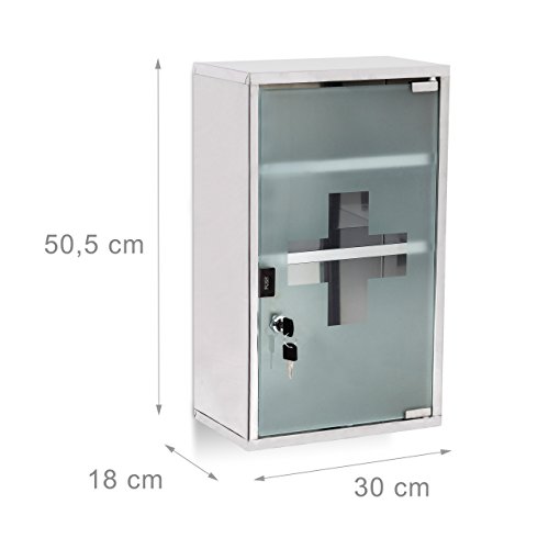 Relaxdays 10019093 Botiquín de Emergencia XL, Acero Inoxidable, 3 Compartimentos, Puerta de Vidrio con 2 Llaves, Natural, 18x30x50.5 cm Relaxdays 10019093 Botiquín de Emergencia XL, Acero Inoxidable, 3 Compartimentos, Puerta de Vidrio con 2 Llaves, Natural, 18x30x50.5 cm