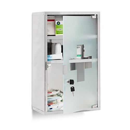 Relaxdays 10019093 Botiquín de Emergencia XL, Acero Inoxidable, 3 Compartimentos, Puerta de Vidrio con 2 Llaves, Natural, 18x30x50.5 cm Relaxdays 10019093 Botiquín de Emergencia XL, Acero Inoxidable, 3 Compartimentos, Puerta de Vidrio con 2 Llaves, Natural, 18x30x50.5 cm