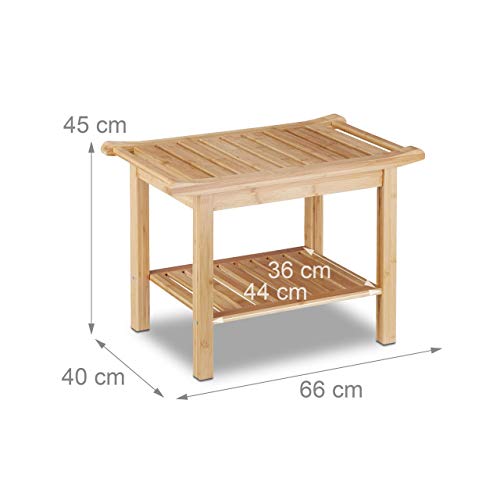 Relaxdays, 45 x 66 x 40 cm Taburete Baño con Balda, Bambú, Marrón Natural, Naturaleza Relaxdays, 45 x 66 x 40 cm Taburete Baño con Balda, Bambú, Marrón Natural, Naturaleza