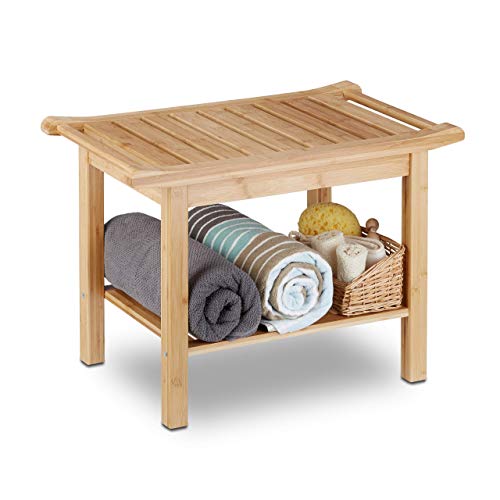 Relaxdays, 45 x 66 x 40 cm Taburete Baño con Balda, Bambú, Marrón Natural, Naturaleza Relaxdays, 45 x 66 x 40 cm Taburete Baño con Balda, Bambú, Marrón Natural, Naturaleza