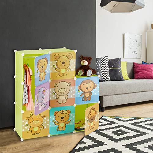 Relaxdays Armario Modular Infantil con Animales, Verde, 37x74x145 cm Relaxdays Armario Modular Infantil con Animales, Verde, 37x74x145 cm