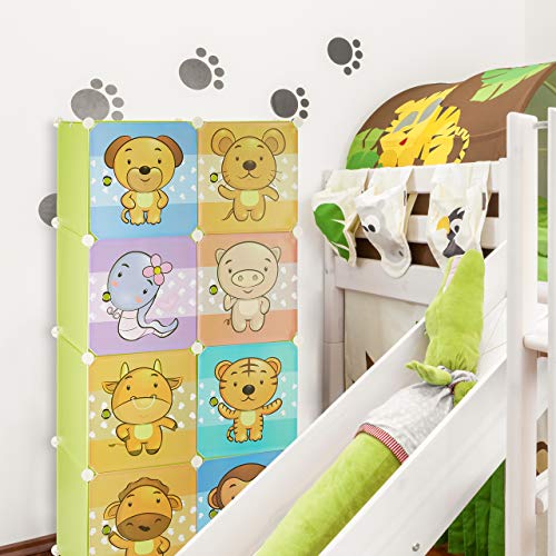 Relaxdays Armario Modular Infantil con Animales, Verde, 37x74x145 cm Relaxdays Armario Modular Infantil con Animales, Verde, 37x74x145 cm