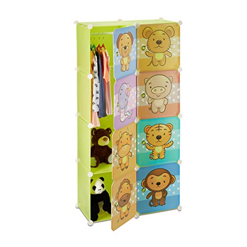 Relaxdays Armario Modular Infantil con Animales, Verde, 37x74x145 cm Relaxdays Armario Modular Infantil con Animales, Verde, 37x74x145 cm