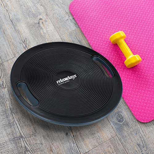 Relaxdays Balance Board, Superficie Antideslizante, Asas Laterales, Tabla de Equilibrio de 40 cm de diámetro, Color Negro, Unisex Adulto, 1 Unidad Relaxdays Balance Board, Superficie Antideslizante, Asas Laterales, Tabla de Equilibrio de 40 cm de diámetro, Color Negro, Unisex Adulto, 1 Unidad