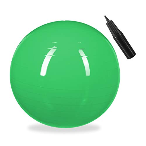 Relaxdays Balón para Ejercicios de Fitness, Pelota de Pilates, Equilibrio, con Bomba de Aire, Ø 65 cm, 1 Ud., Verde