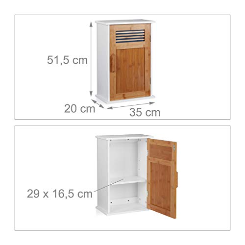 Relaxdays, Blanco y marrón, 51,5 x 35 x 20 cm Armario de baño, MDF, bambú, una Puerta, Dos estantes Relaxdays, Blanco y marrón, 51,5 x 35 x 20 cm Armario de baño, MDF, bambú, una Puerta, Dos estantes