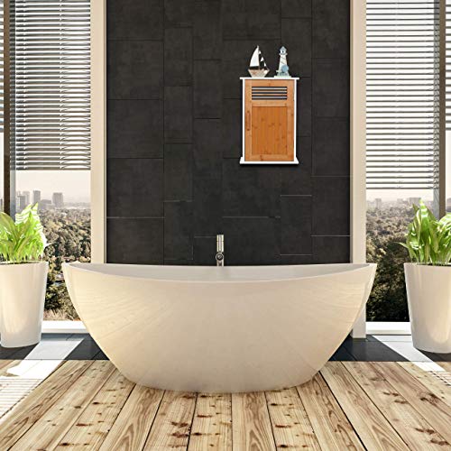 Relaxdays, Blanco y marrón, 51,5 x 35 x 20 cm Armario de baño, MDF, bambú, una Puerta, Dos estantes