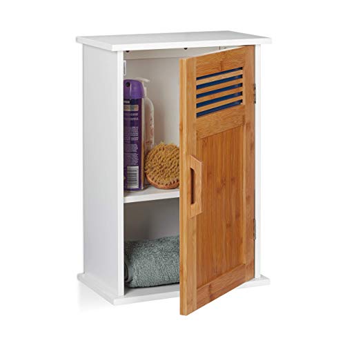 Relaxdays, Blanco y marrón, 51,5 x 35 x 20 cm Armario de baño, MDF, bambú, una Puerta, Dos estantes Relaxdays, Blanco y marrón, 51,5 x 35 x 20 cm Armario de baño, MDF, bambú, una Puerta, Dos estantes