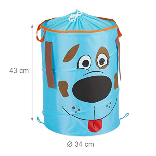 Relaxdays Cesto Ropa Sucia Infantil Plegable, Cubo Colada Niños, Perro, 39 L, Caja Juguetes, Poliéster, 43 x 34 cm, Azul