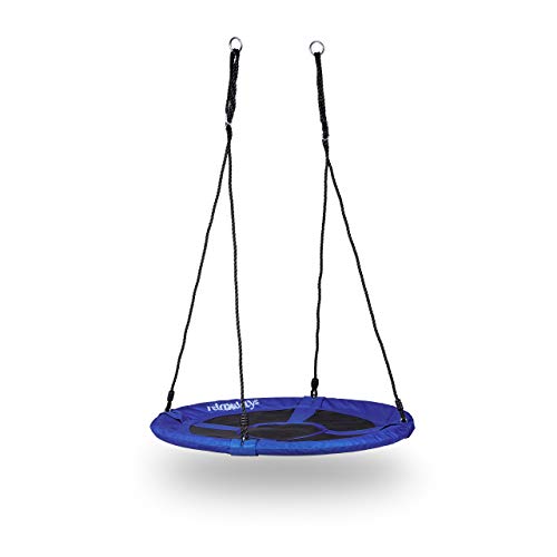 Relaxdays Columpio Jardín Nido Redondo Hasta 100 kg, Nailon y Metal, Azul Oscuro, 153 x 90 x 90 cm Relaxdays Columpio Jardín Nido Redondo Hasta 100 kg, Nailon y Metal, Azul Oscuro, 153 x 90 x 90 cm