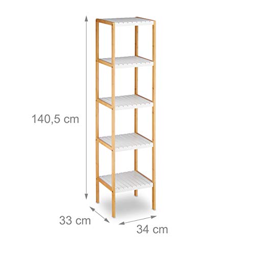Relaxdays Estantería de bambú para baño (5 estantes, 140,5 x 34 x 33 cm), Color Blanco y Natural Relaxdays Estantería de bambú para baño (5 estantes, 140,5 x 34 x 33 cm), Color Blanco y Natural