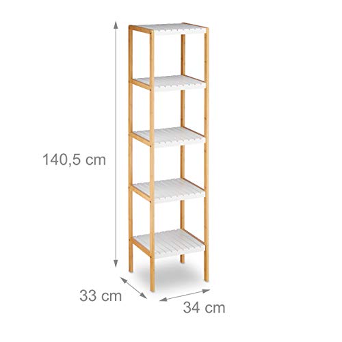 Relaxdays Estantería de bambú para baño (5 estantes, 140,5 x 34 x 33 cm), Color Blanco y Natural
