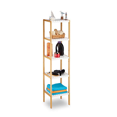 Relaxdays Estantería de bambú para baño (5 estantes, 140,5 x 34 x 33 cm), Color Blanco y Natural Relaxdays Estantería de bambú para baño (5 estantes, 140,5 x 34 x 33 cm), Color Blanco y Natural