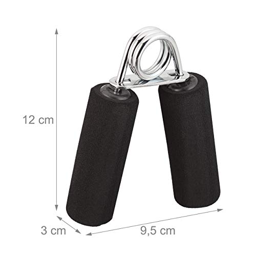 Relaxdays Fortalecedor de Mano, Pack de 2, Ejercitador de Dedos, Gripper, Gomaespuma y Hierro, 12 x 9,5 x 3 cm, Negro, Adultos Unisex Relaxdays Fortalecedor de Mano, Pack de 2, Ejercitador de Dedos, Gripper, Gomaespuma y Hierro, 12 x 9,5 x 3 cm, Negro, Adultos Unisex