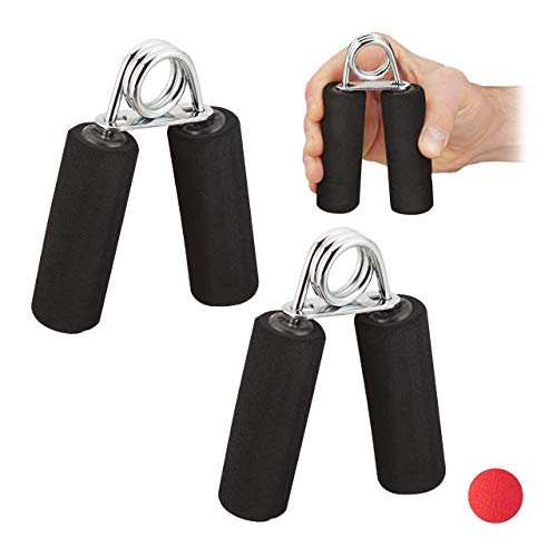 Relaxdays Fortalecedor de Mano, Pack de 2, Ejercitador de Dedos, Gripper, Gomaespuma y Hierro, 12 x 9,5 x 3 cm, Negro, Adultos Unisex Relaxdays Fortalecedor de Mano, Pack de 2, Ejercitador de Dedos, Gripper, Gomaespuma y Hierro, 12 x 9,5 x 3 cm, Negro, Adultos Unisex