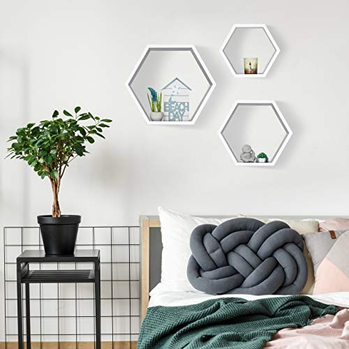 Relaxdays Juego de Baldas Pared Grandes Hexagonales, Madera MDF, Blanco, 37 x 42 x 15 cm