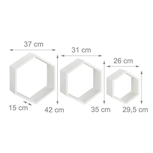 Relaxdays Juego de Baldas Pared Grandes Hexagonales, Madera MDF, Blanco, 37 x 42 x 15 cm Relaxdays Juego de Baldas Pared Grandes Hexagonales, Madera MDF, Blanco, 37 x 42 x 15 cm