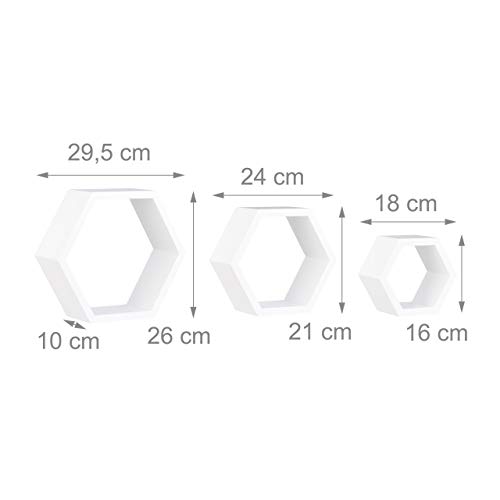 Relaxdays Juego de Baldas Pared Hexagonales, Madera, Blanco, 26 x 29,5 x 10 cm Relaxdays Juego de Baldas Pared Hexagonales, Madera, Blanco, 26 x 29,5 x 10 cm