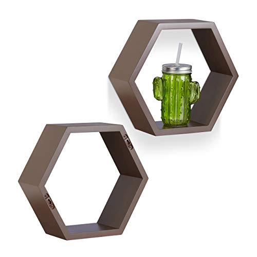 Relaxdays Juego de Baldas Pared Hexagonales, Madera MDF, Marrón, 3 Unidades Relaxdays Juego de Baldas Pared Hexagonales, Madera MDF, Marrón, 3 Unidades