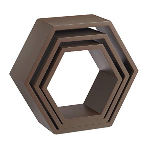 Relaxdays Juego de Baldas Pared Hexagonales, Madera MDF, Marrón, 3 Unidades Relaxdays Juego de Baldas Pared Hexagonales, Madera MDF, Marrón, 3 Unidades