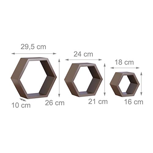 Relaxdays Juego de Baldas Pared Hexagonales, Madera MDF, Marrón, 3 Unidades Relaxdays Juego de Baldas Pared Hexagonales, Madera MDF, Marrón, 3 Unidades