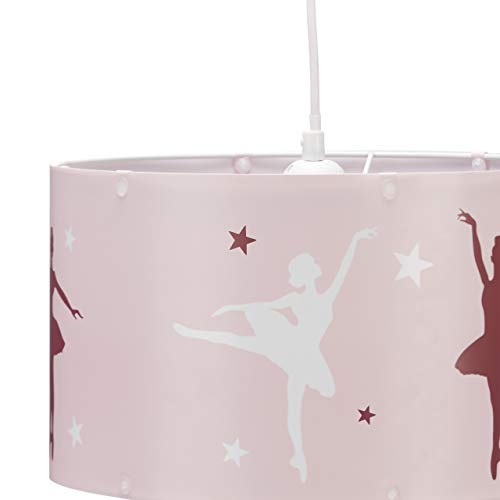 Relaxdays Lámpara Colgante Infantil, Motivo Bailarina, Estrellas Colgantes de Plástico, Rosa, Habitación de Niños, 30 cm