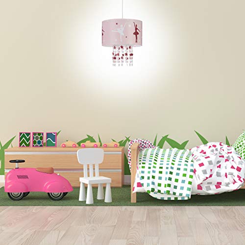 Relaxdays Lámpara Colgante Infantil, Motivo Bailarina, Estrellas Colgantes de Plástico, Rosa, Habitación de Niños, 30 cm