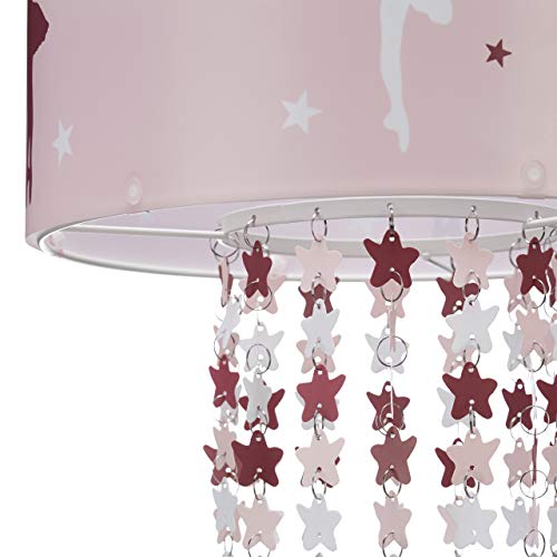 Relaxdays Lámpara Colgante Infantil, Motivo Bailarina, Estrellas Colgantes de Plástico, Rosa, Habitación de Niños, 30 cm