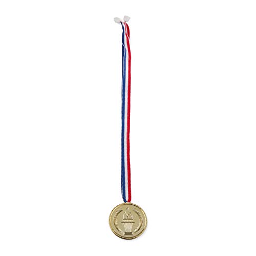 Relaxdays Medallas Doradas para niños, Set de 12, Antorcha, Colgante, Premio para ganadores, 5 cm Ø, Plástico