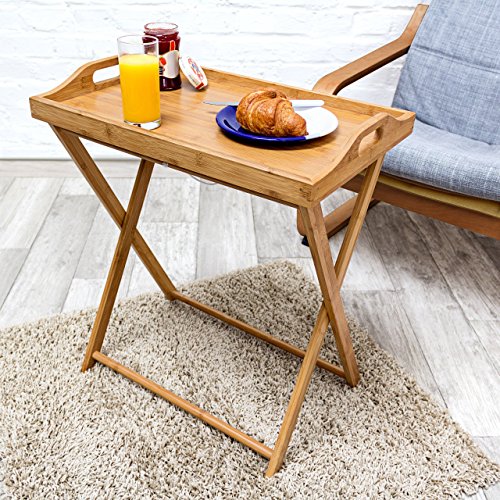 Relaxdays - Mesa Auxiliar de bambú, 63.5 x 55 x 35 cm, Bandeja Desayuno Cena Almuerzo, Mesa Plegable, Madera