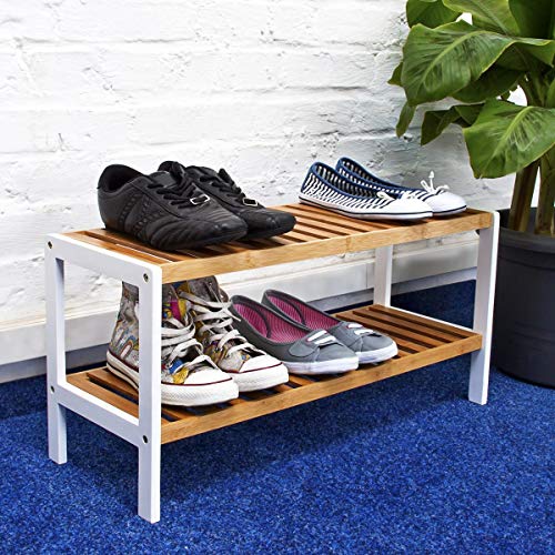 Relaxdays Mueble para Zapatos, bambú, Blanco y marrón Relaxdays Mueble para Zapatos, bambú, Blanco y marrón