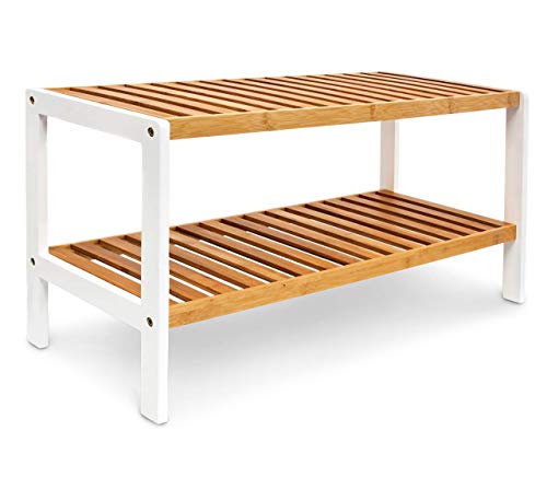 Relaxdays Mueble para Zapatos, bambú, Blanco y marrón Relaxdays Mueble para Zapatos, bambú, Blanco y marrón