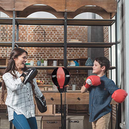 Relaxdays Punchingball Saco Boxeo Niños con Guantes, Set Punching Ball, Boxing Bag, Infantil, Negro/Rojo, Estándar