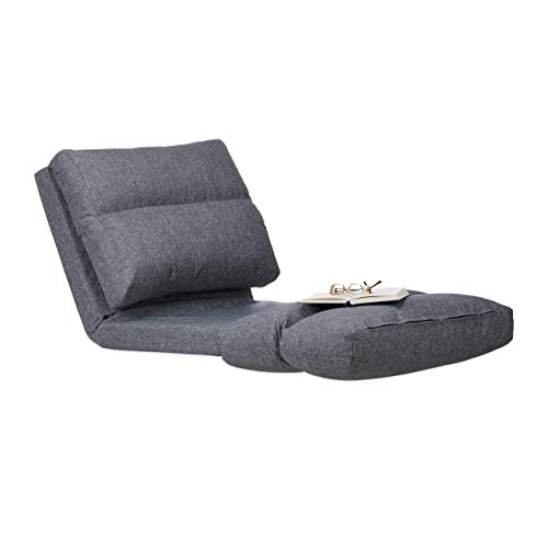 Relaxdays Silla Suelo, Lectura, Meditación, Cama, Colchón Plegable, Sillón Puff, Poliéster-DM, 1 Ud, 194 cm, Gris