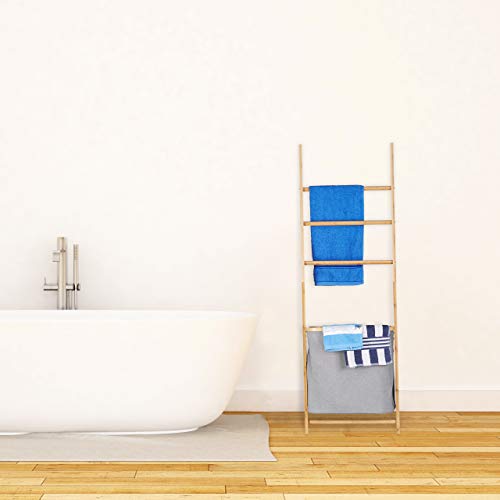Relaxdays Toallero Escalera con Cesto para Colada, Bambú-Tela, Beige-Gris, 139 x 43.5 x 33 cm Relaxdays Toallero Escalera con Cesto para Colada, Bambú-Tela, Beige-Gris, 139 x 43.5 x 33 cm