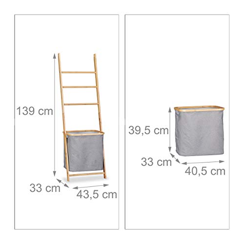 Relaxdays Toallero Escalera con Cesto para Colada, Bambú-Tela, Beige-Gris, 139 x 43.5 x 33 cm Relaxdays Toallero Escalera con Cesto para Colada, Bambú-Tela, Beige-Gris, 139 x 43.5 x 33 cm