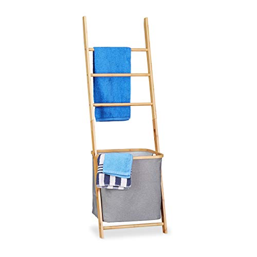 Relaxdays Toallero Escalera con Cesto para Colada, Bambú-Tela, Beige-Gris, 139 x 43.5 x 33 cm Relaxdays Toallero Escalera con Cesto para Colada, Bambú-Tela, Beige-Gris, 139 x 43.5 x 33 cm