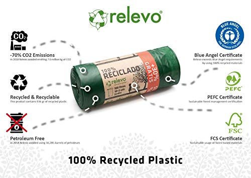 Relevo 100% Reciclado Bolsas de Basura, Extra Resistentes 100 L, 13 Bolsas