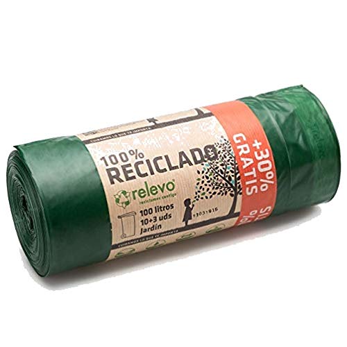 Relevo 100% Reciclado Bolsas de Basura, Extra Resistentes 100 L, 13 Bolsas Relevo 100% Reciclado Bolsas de Basura, Extra Resistentes 100 L, 13 Bolsas