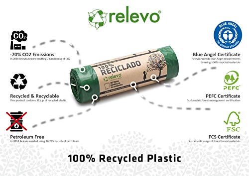 Relevo 100% Reciclado Bolsas de Basura, extra resistentes 30 L, 15 bolsas Relevo 100% Reciclado Bolsas de Basura, extra resistentes 30 L, 15 bolsas