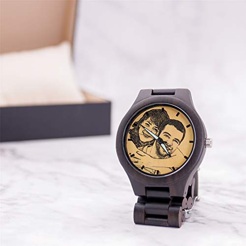 Reloj con Texto Grabado Reloj Personalizado Reloj con Imagen Personalizada Reloj de ébano Reloj de Hombre Navidad para Hombre(Negro Hombres-45mm)