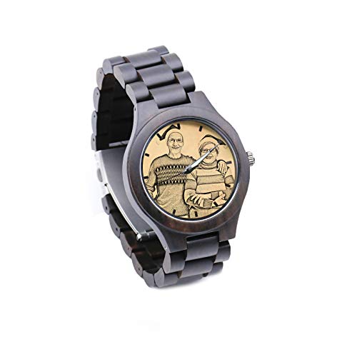 Reloj con Texto Grabado Reloj Personalizado Reloj con Imagen Personalizada Reloj de ébano Reloj de Hombre Navidad para Hombre(Negro Hombres-45mm)