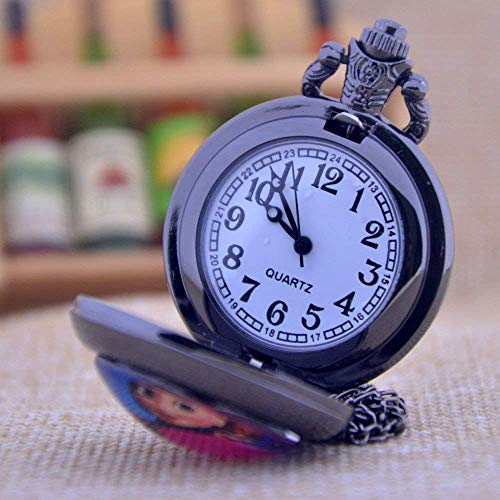 Reloj de bolsillo con diseño de película vintage de Anna chapado en negro, collar hecho a mano, reloj de bolsillo, joyería para mujeres, hombres, niños y regalos